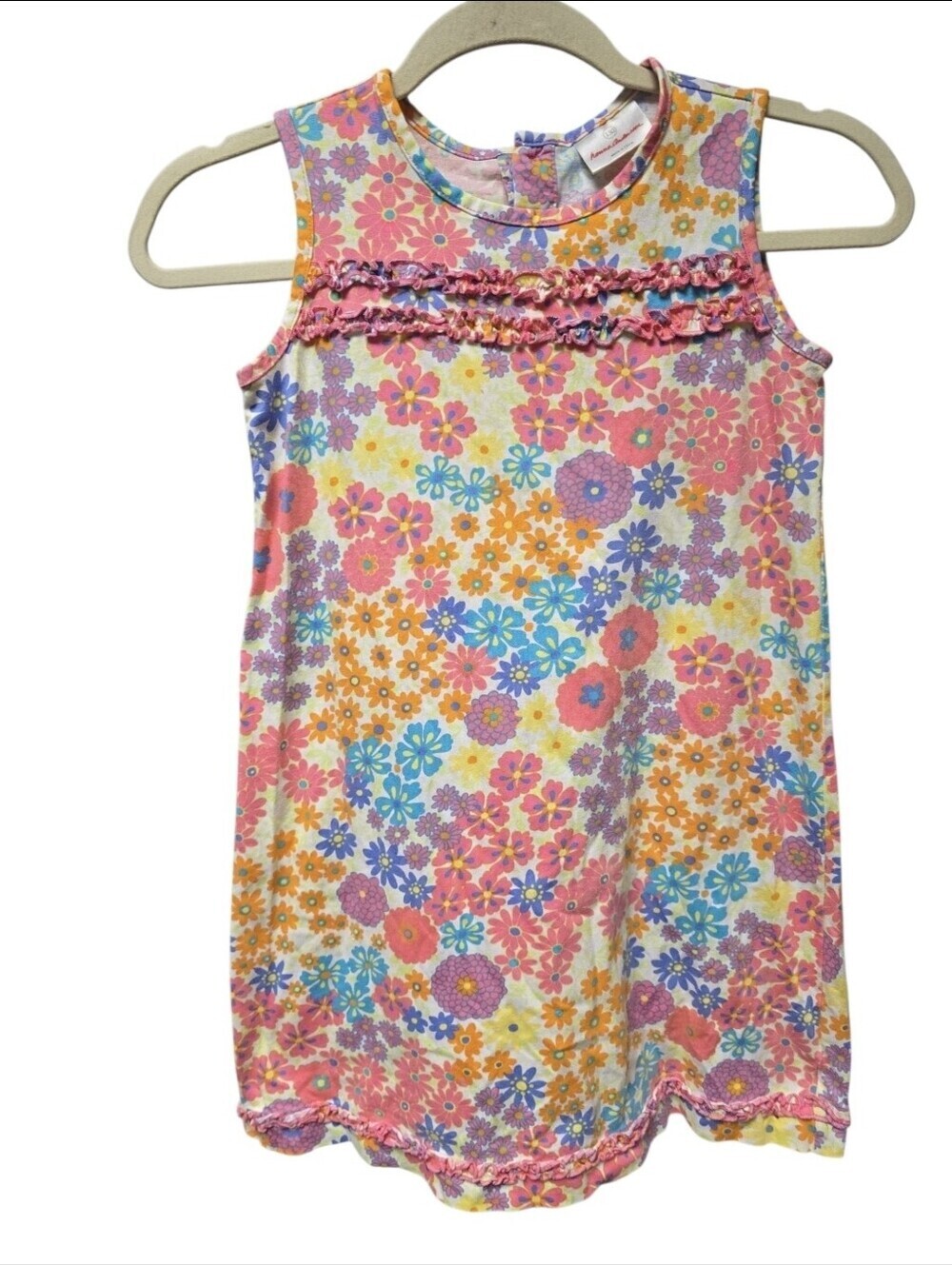 Hanna Andersson Sleeveless Orange Floral Tank Ruffle Dress Sz M 8 (130)